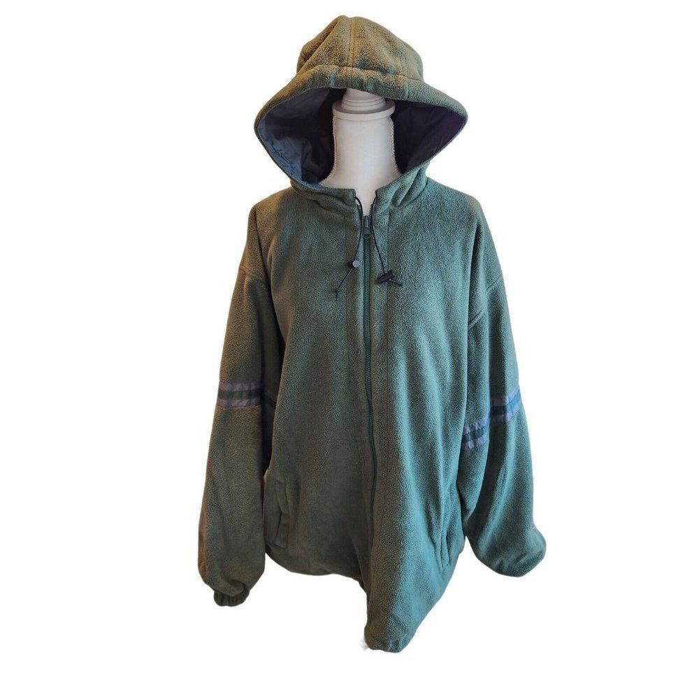 Vintage 90s Champion Hooded Zippered Jacket Coat Green XL